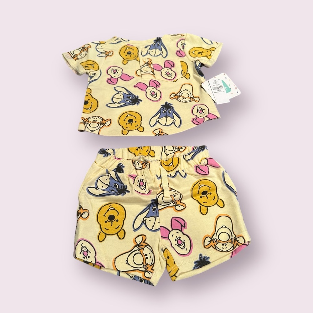 NWT Disney Baby Winnie The Pooh All Over Print Summer Outfit Size 3-6 Months